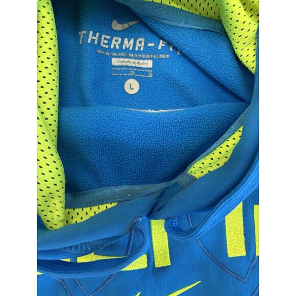 Nike Elite Hoodie Men's Large Blue Yellow Sweatshirt Pullover Therma Fit - Picture 4 of 7